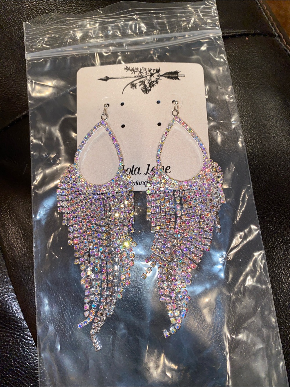 Iridescent Crystal Fringe Teardrop Earrings - Pink